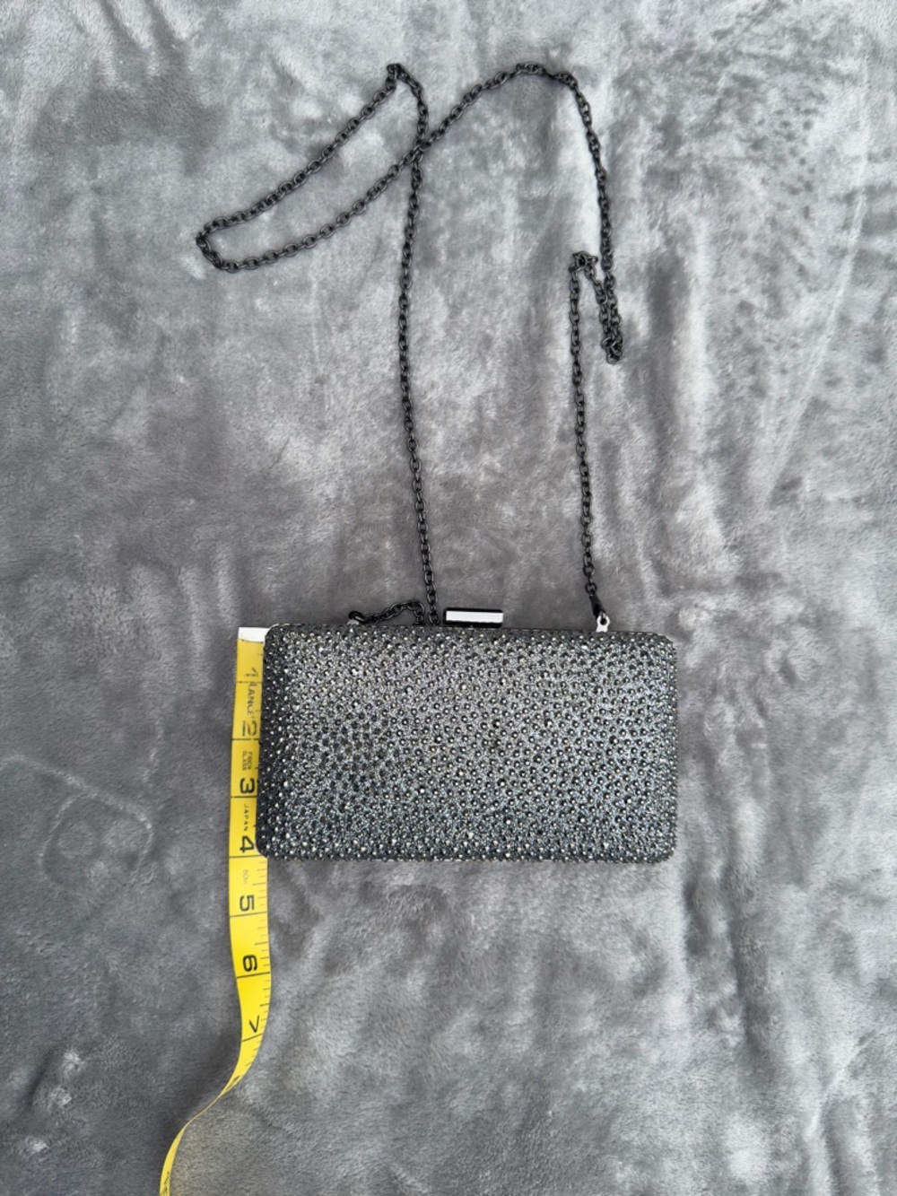NATASHA Gunmetal Gray Swarovski Crystals Embellished Crossbody Evening Bag - Picture 12 of 12